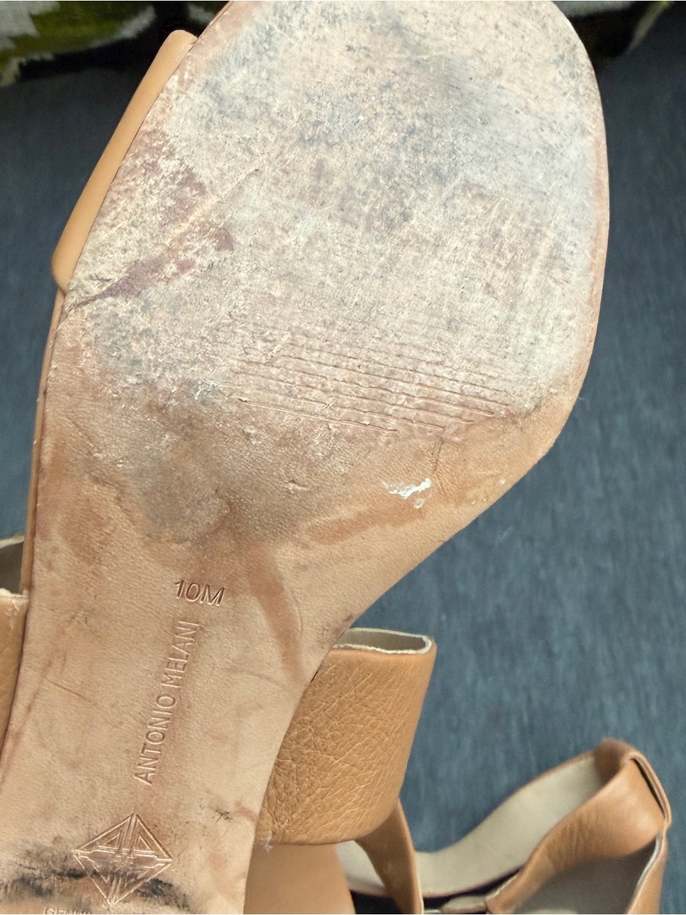 Tan Sandal Heels with Tortoise shell round heel size 10 - Picture 4 of 7